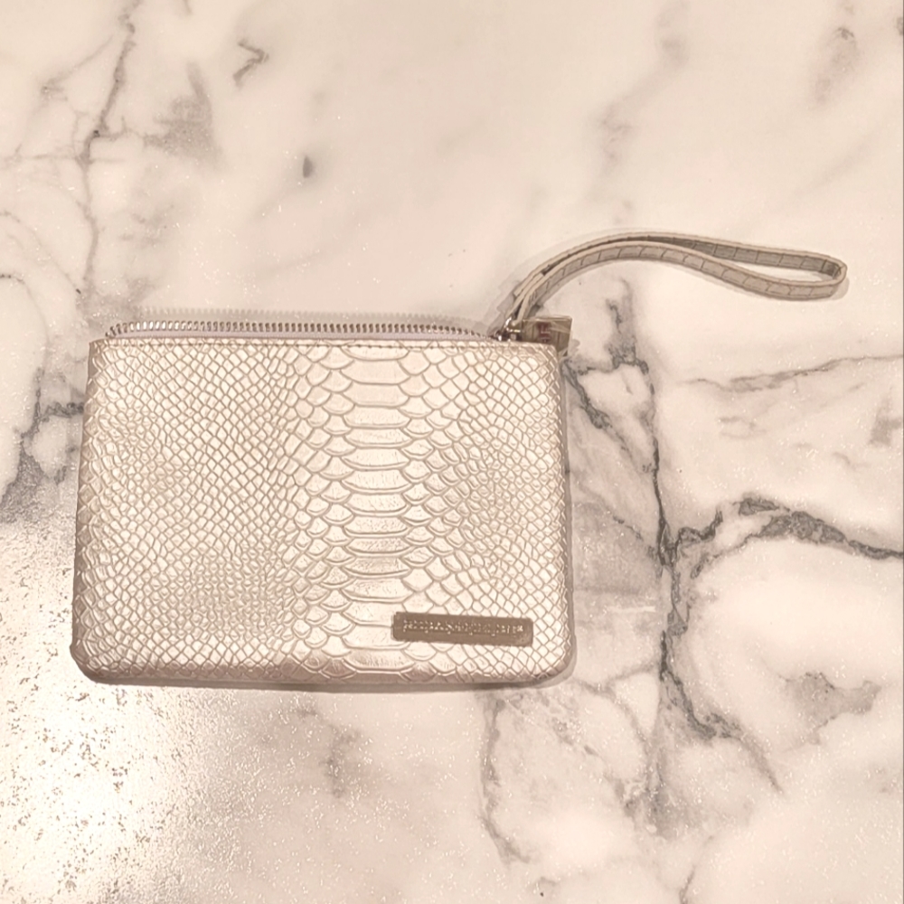 Like New - Rodan + Fields (R+F) Faux Snake Skin Silver Wristlet Clutch